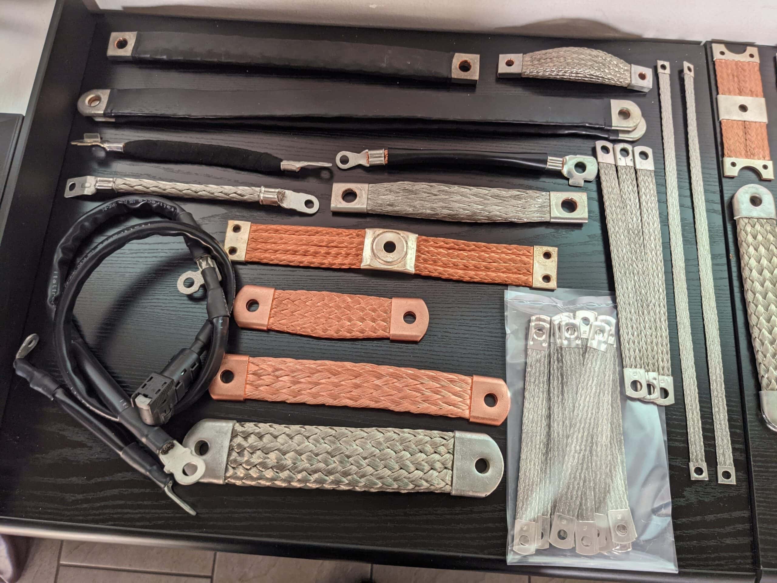 Close-up of industrial wire braiding machinery